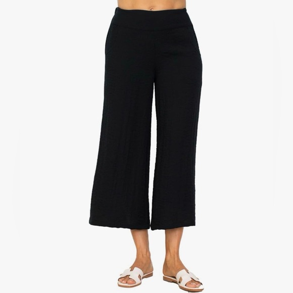 Habitat Pants - Habitat Wide Leg Crop Pants Women’s XL Black Pull On Pockets Textured Relaxed